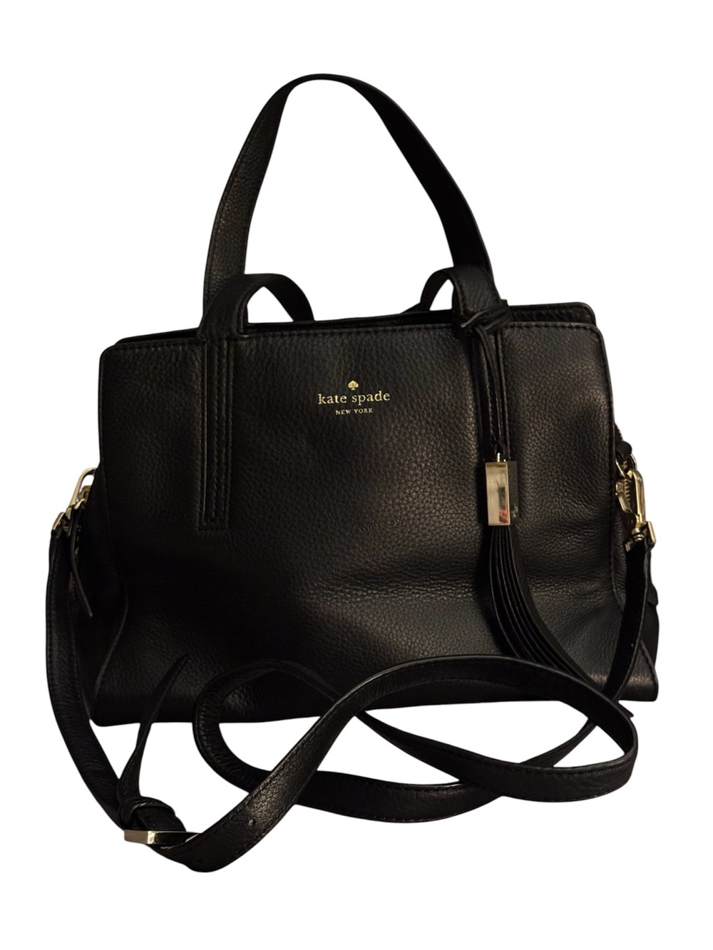 kate spade Black Pebble Leather Shoulder Bag with Tassel